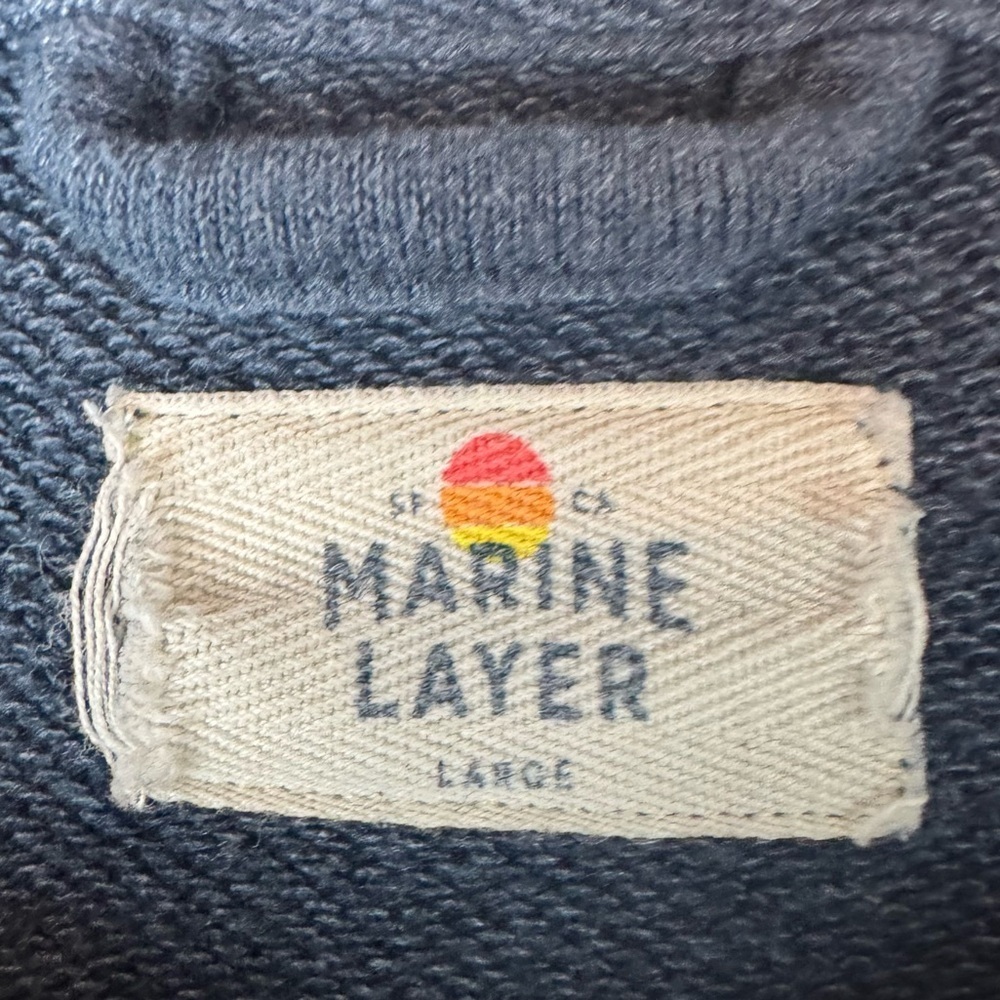 Marine Layer Men's Large Jordan Color Block Stripe Crewneck Sweater Navy Green L - Picture 2 of 6